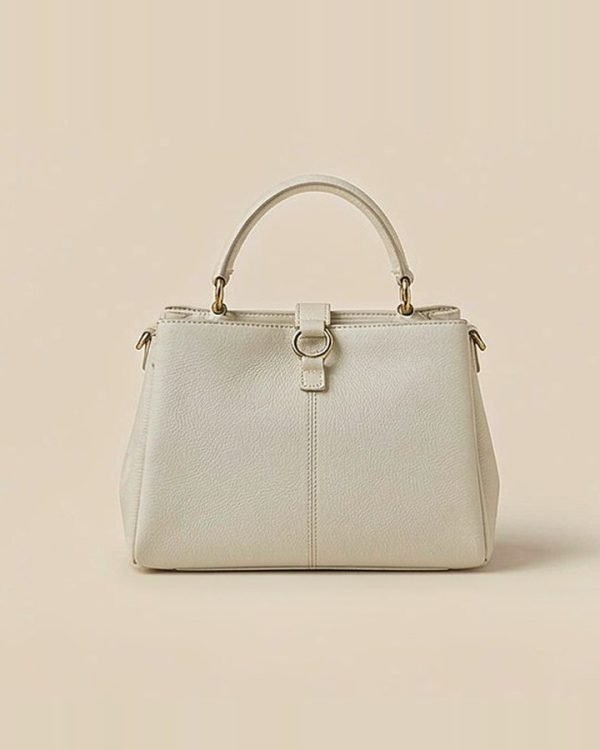 Cream Leather Top Handle Bag 30cm